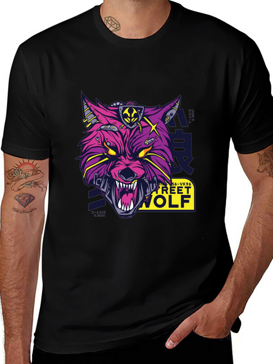 Cyber Street Wolf Graphic Tee - Black
