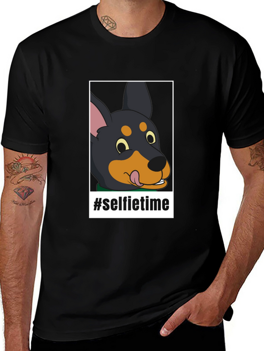 Cartoon Dog Selfie Time Black T-Shirt