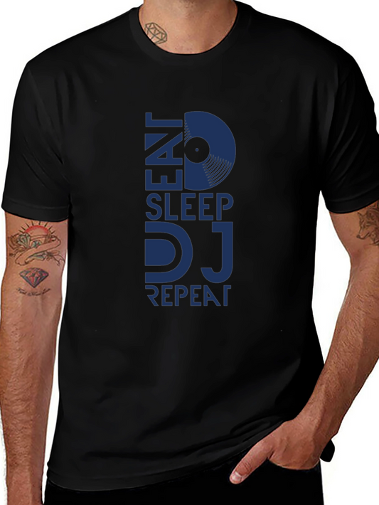 Eat Sleep DJ Repeat Black Graphic T-Shirt