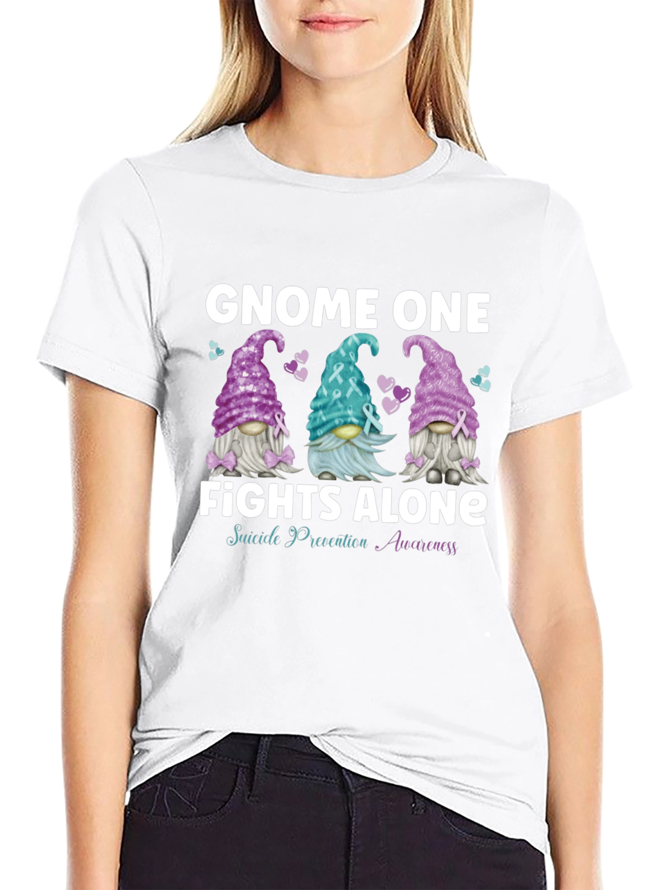 Gnome One Fights Alone Suicide Awareness T-Shirt