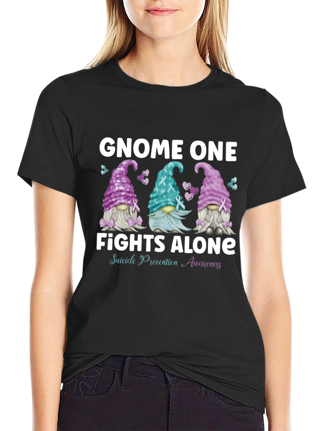 Gnome One Fights Alone Suicide Awareness T-Shirt