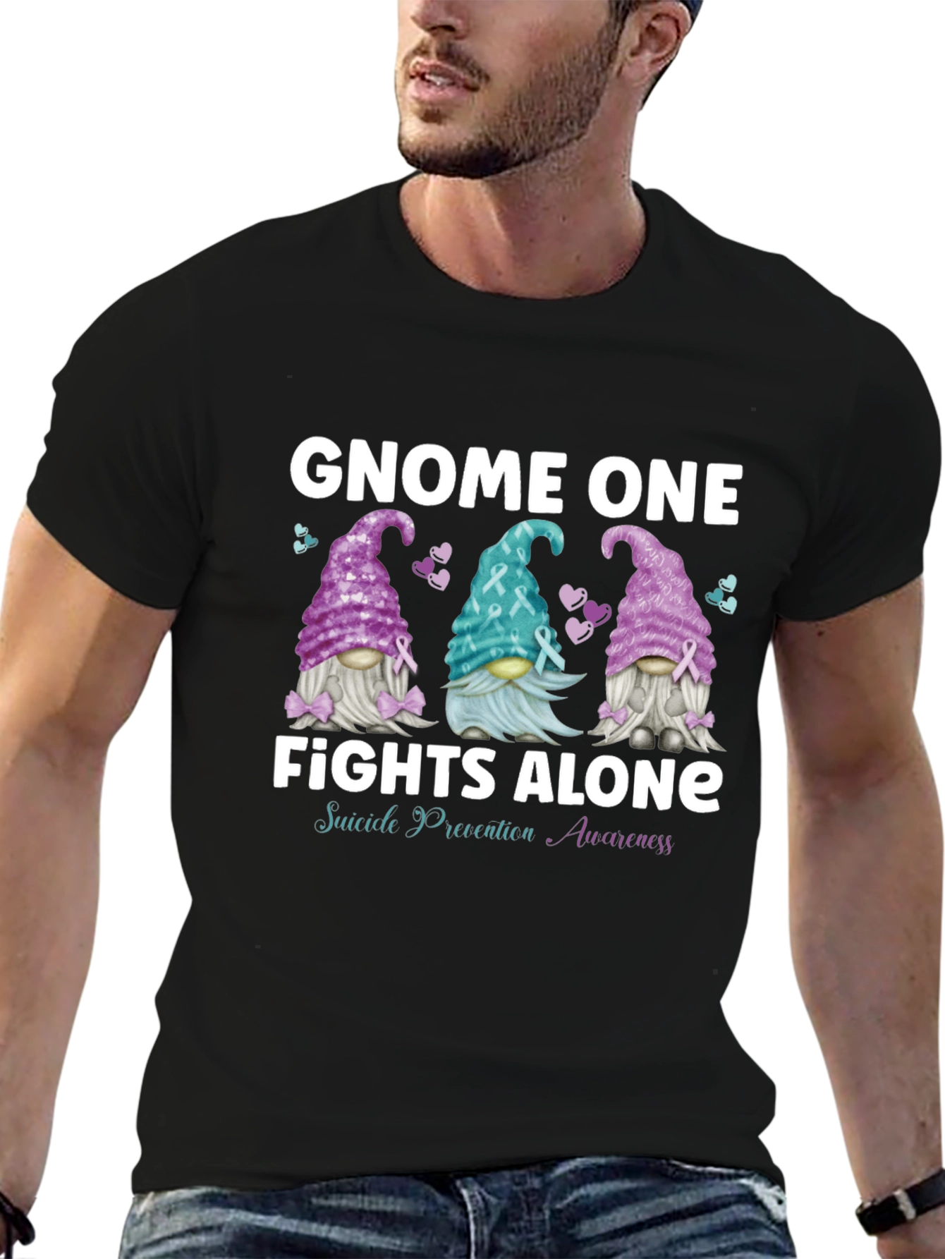 Gnome One Fights Alone Suicide Awareness T-Shirt