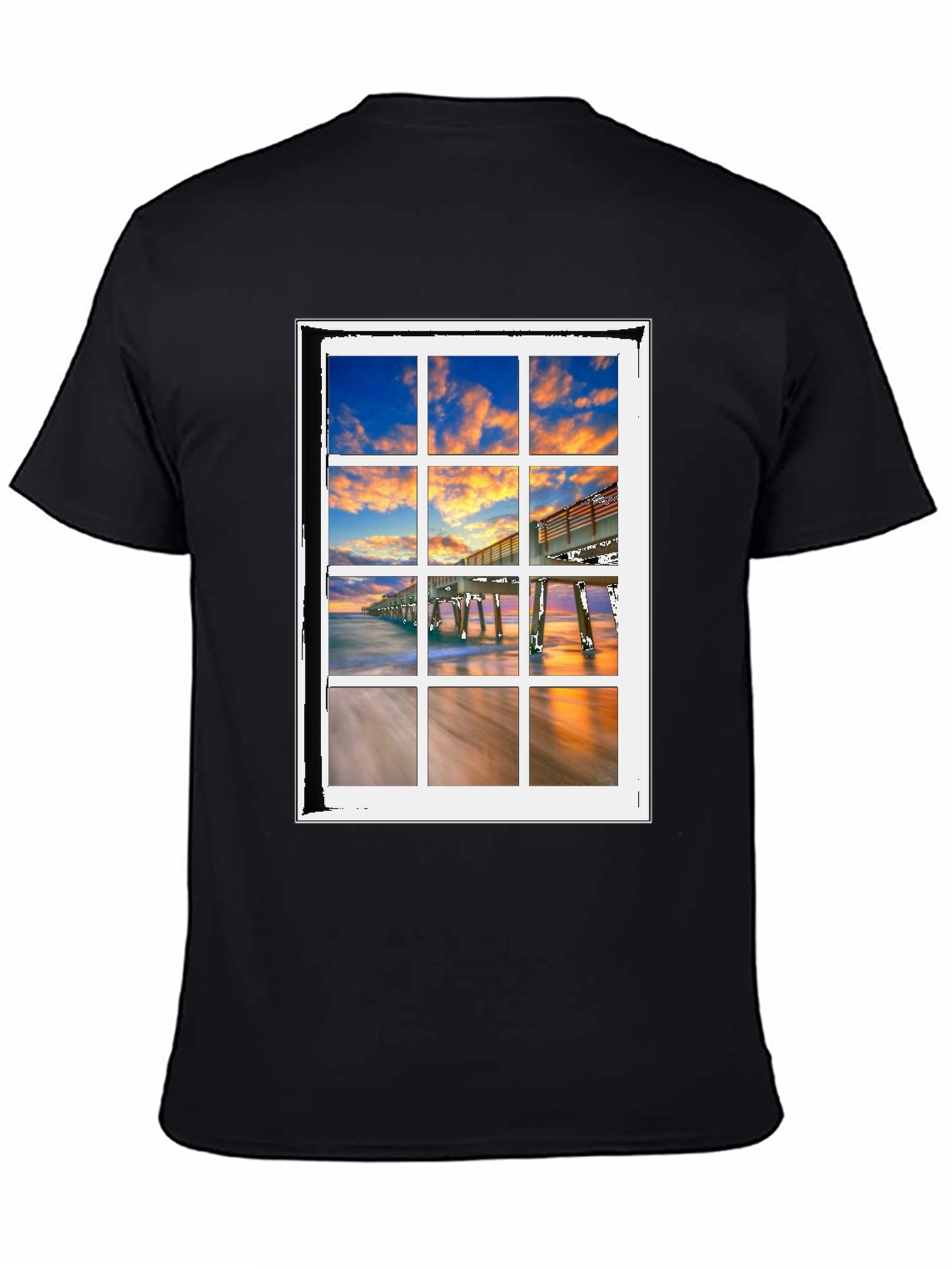 Coastal View T-Shirt - Beach Pier Window Design