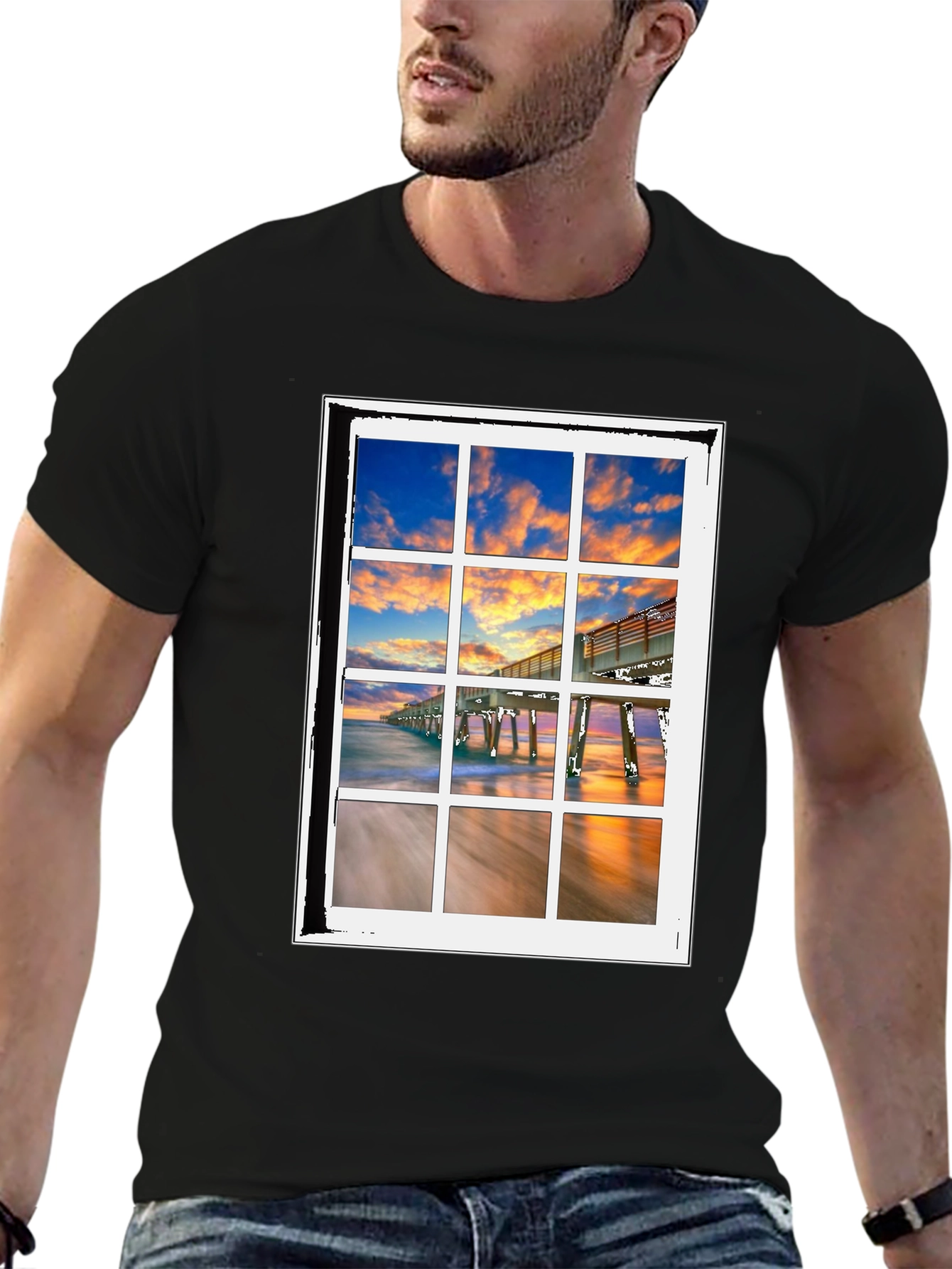 Coastal View T-Shirt - Beach Pier Window Design