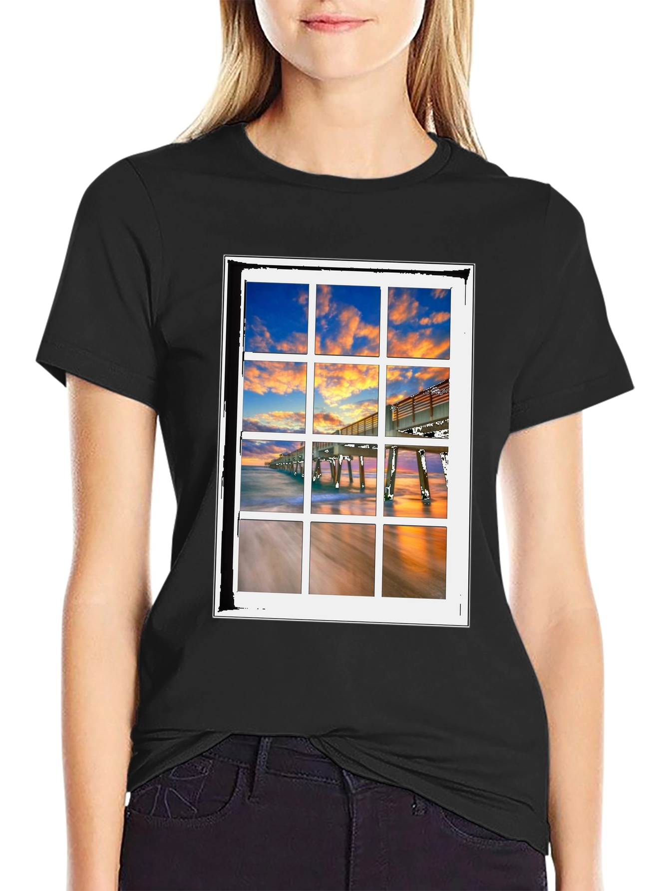 Coastal View T-Shirt - Beach Pier Window Design