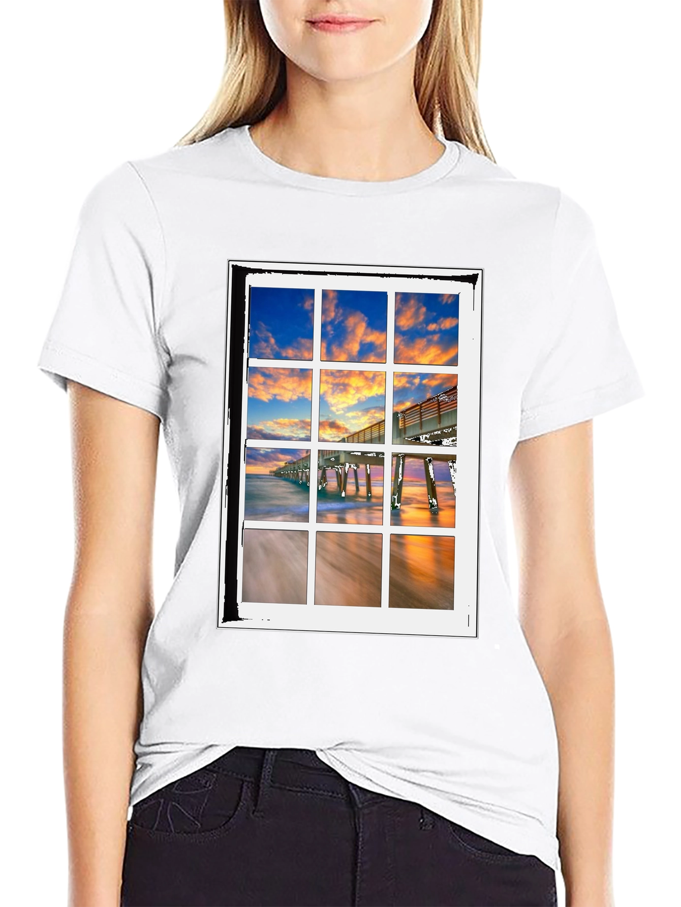 Coastal View T-Shirt - Beach Pier Window Design