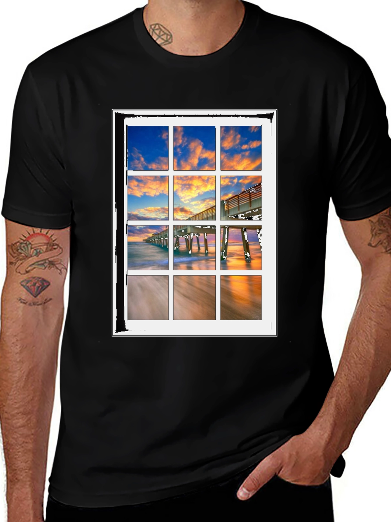 Coastal View T-Shirt - Beach Pier Window Design