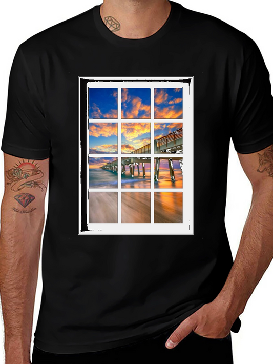 Coastal View T-Shirt - Beach Pier Window Design