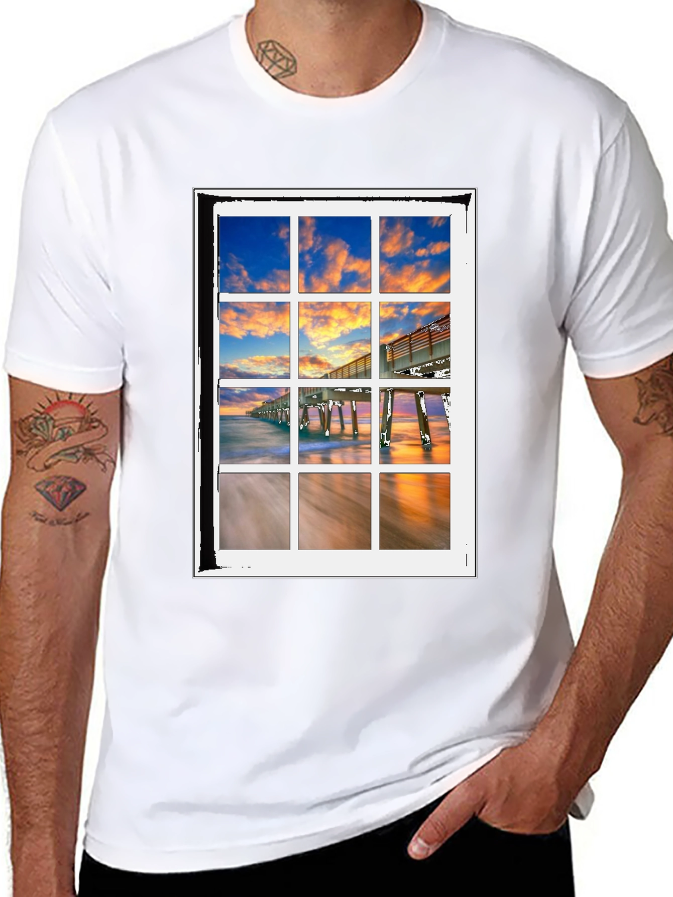Coastal View T-Shirt - Beach Pier Window Design