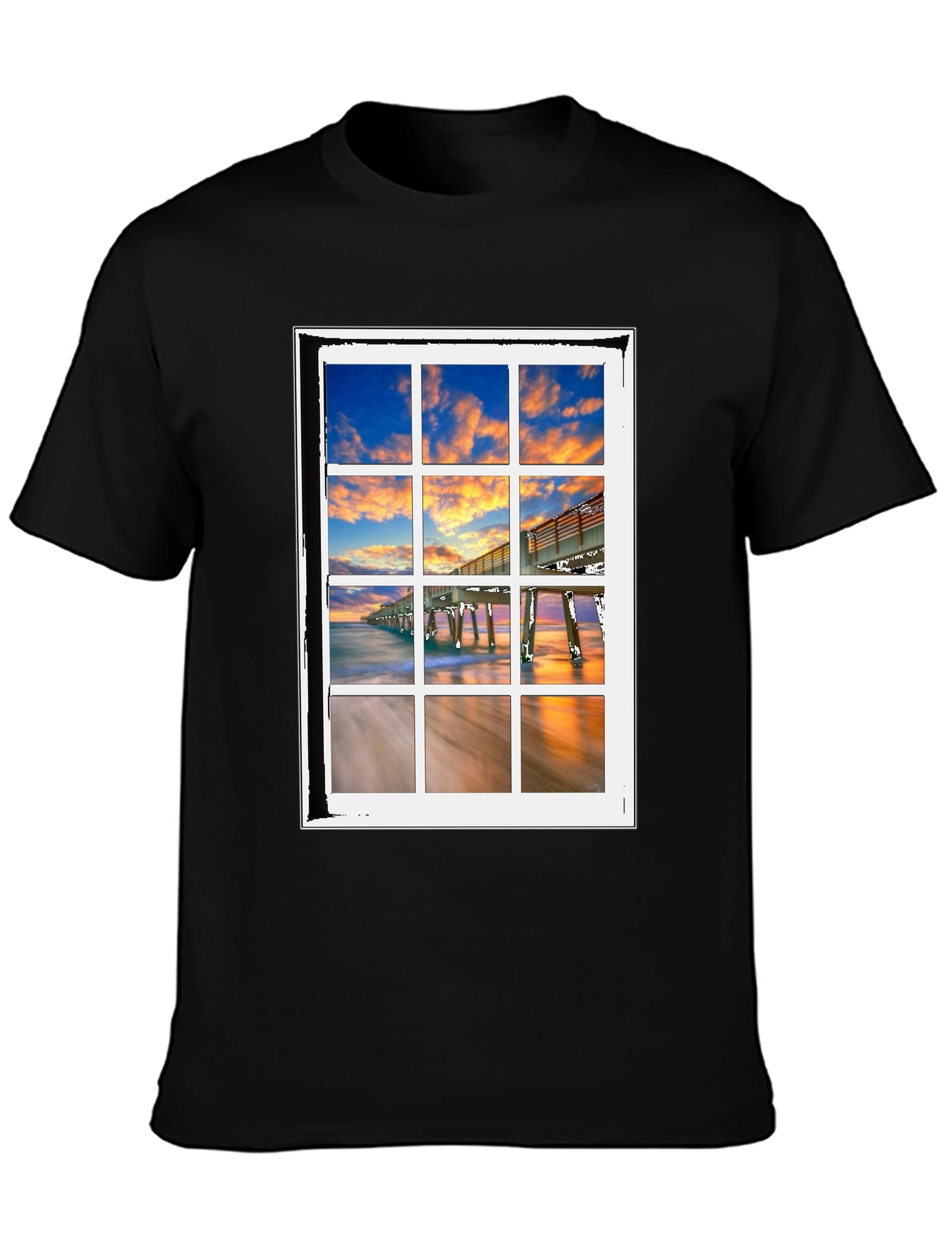 Coastal View T-Shirt - Beach Pier Window Design