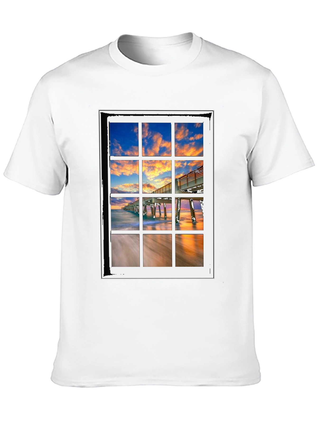 Coastal View T-Shirt - Beach Pier Window Design