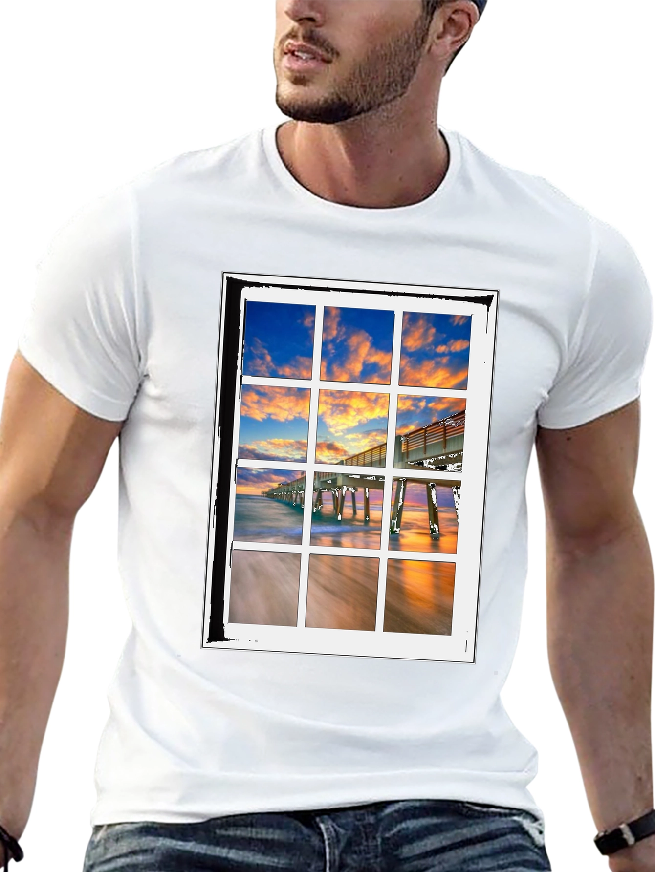 Coastal View T-Shirt - Beach Pier Window Design