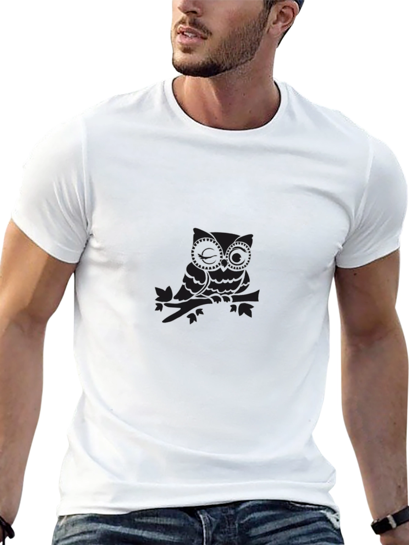Mens Black Owl Graphic Tee