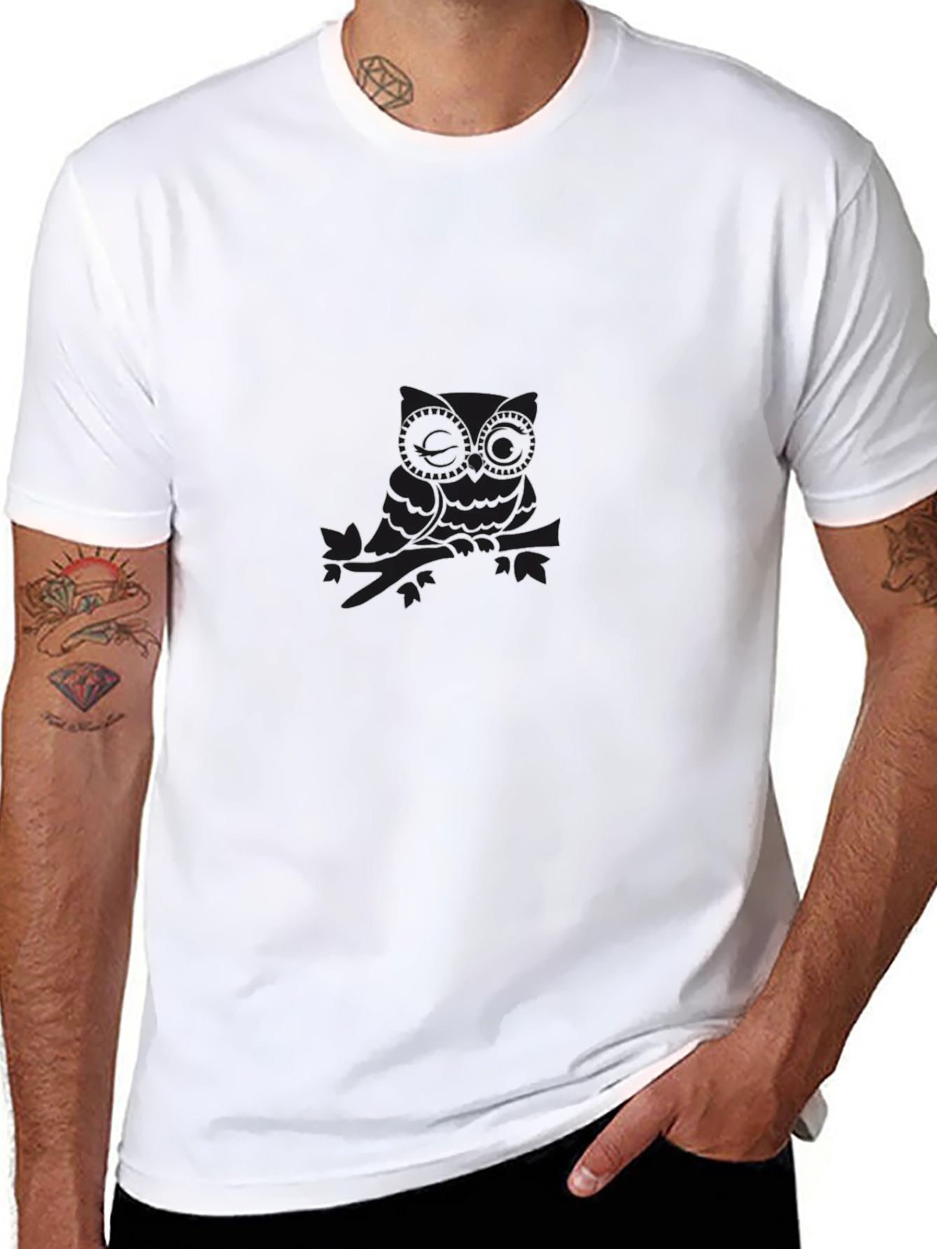 Mens Black Owl Graphic Tee
