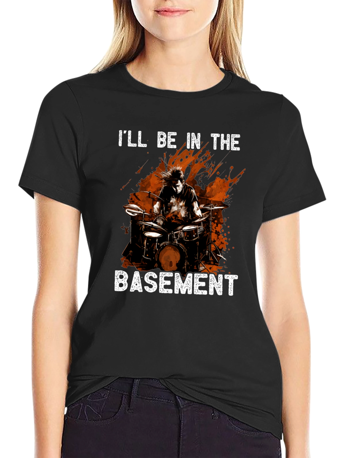 Ill Be In The Basement Drummer Black T-Shirt