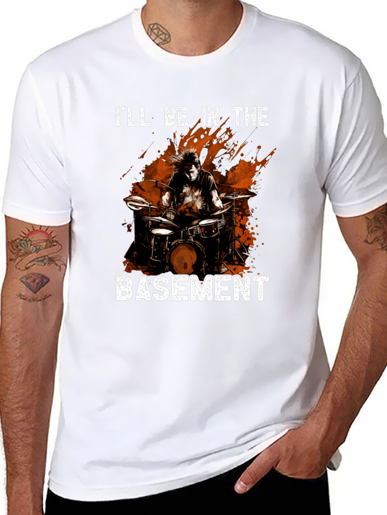 Ill Be In The Basement Drummer Black T-Shirt