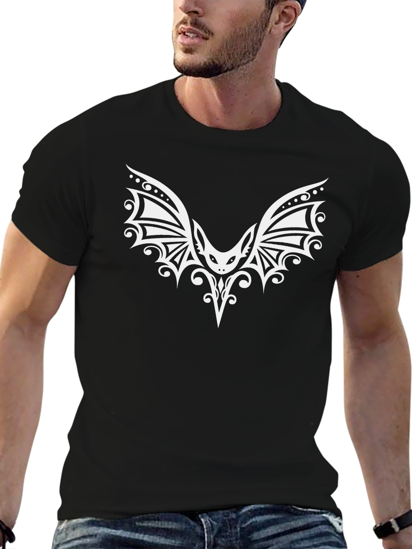 Tribal Bat Graphic Black T-Shirt