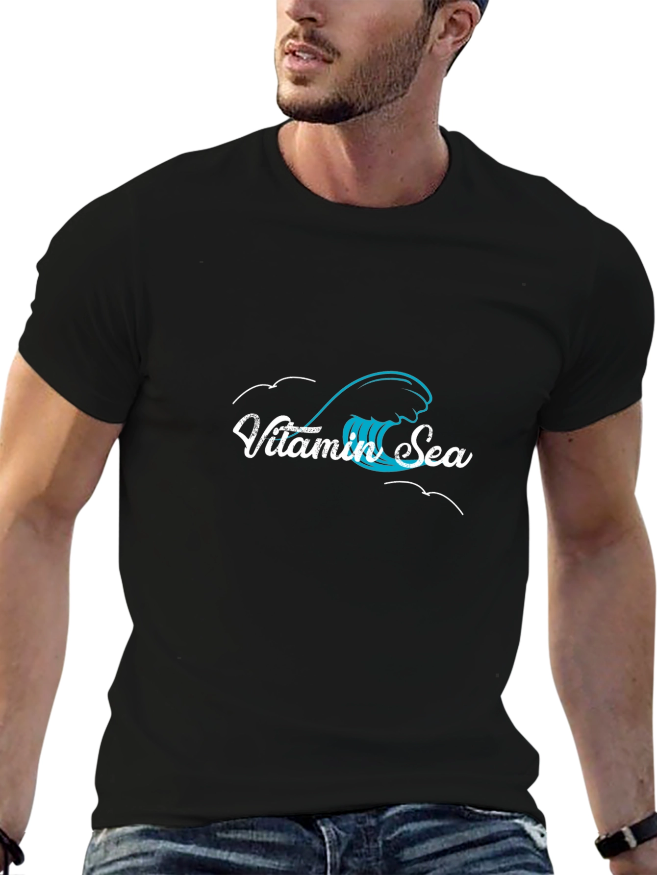 Vitamin Sea Black Graphic Tee - Ocean Wave Design