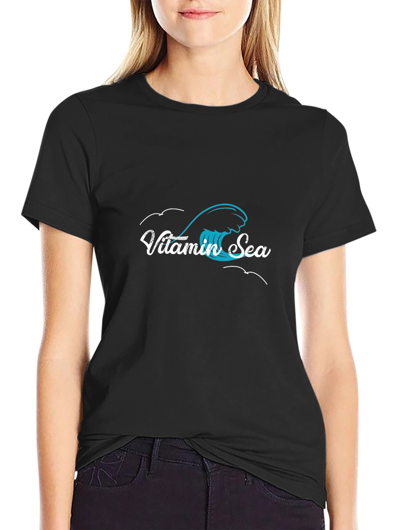 Vitamin Sea Black Graphic Tee - Ocean Wave Design