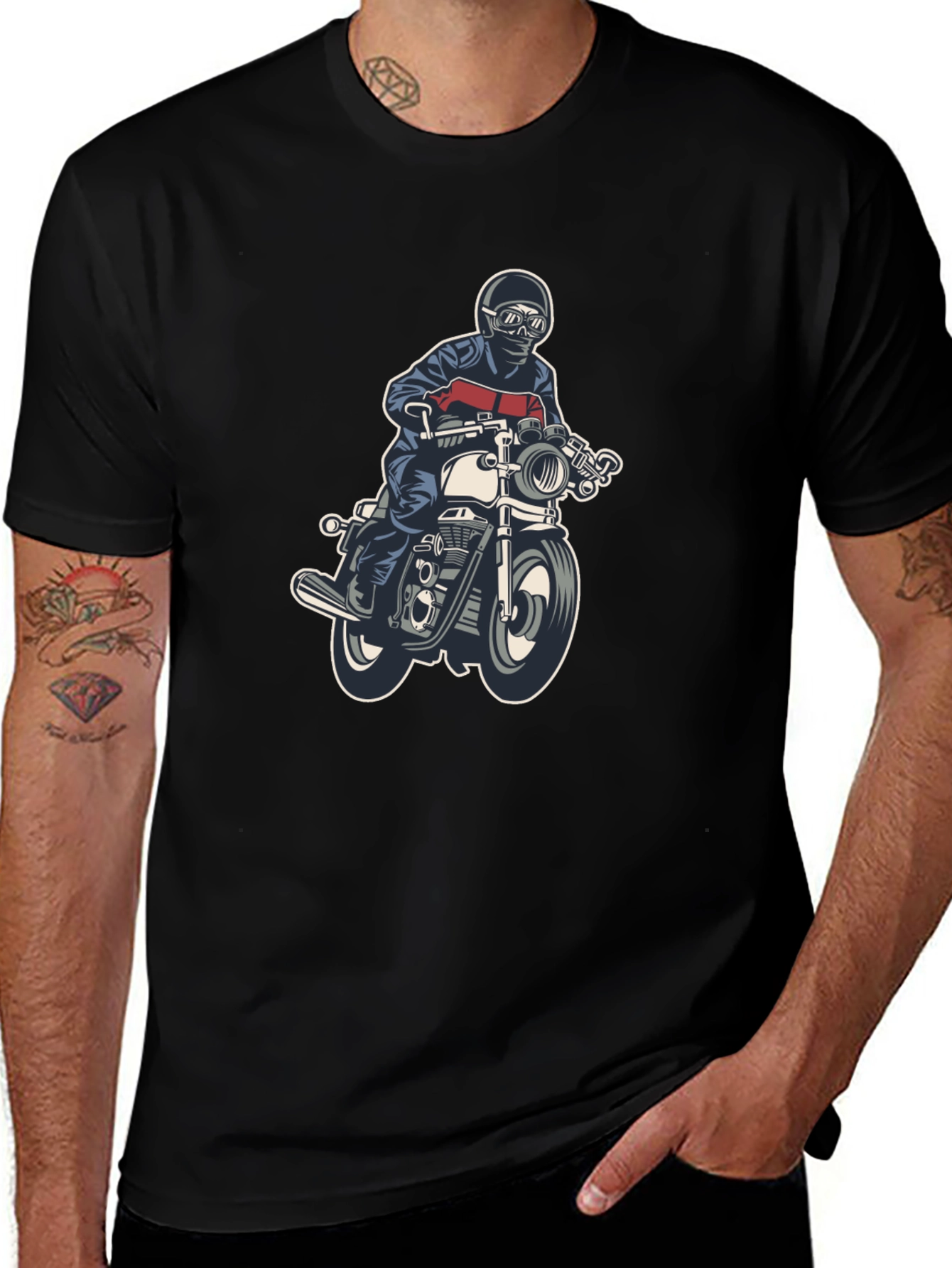 Motorcycle Rider Graphic Tee - Black Cotton T-Shirt