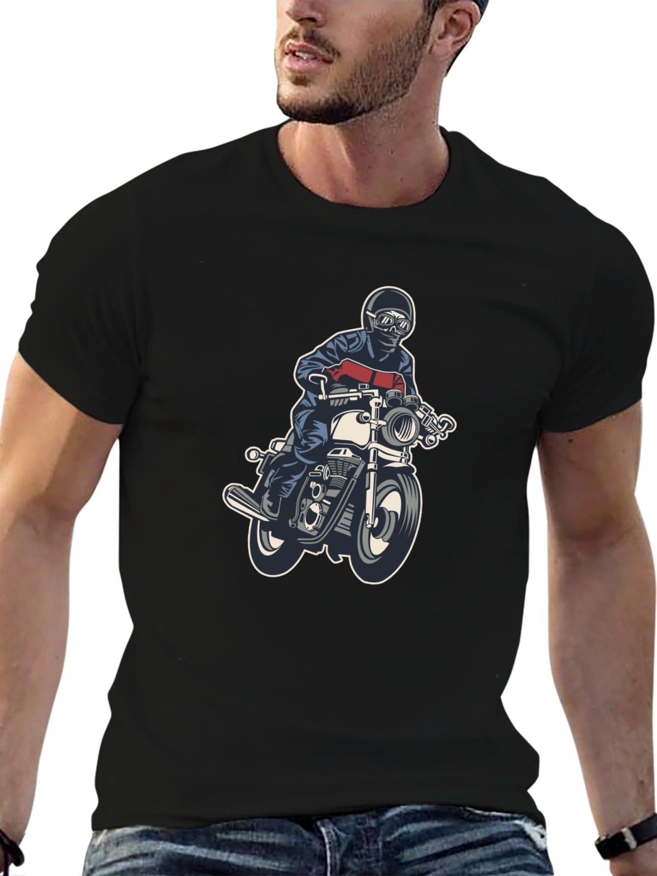 Motorcycle Rider Graphic Tee - Black Cotton T-Shirt