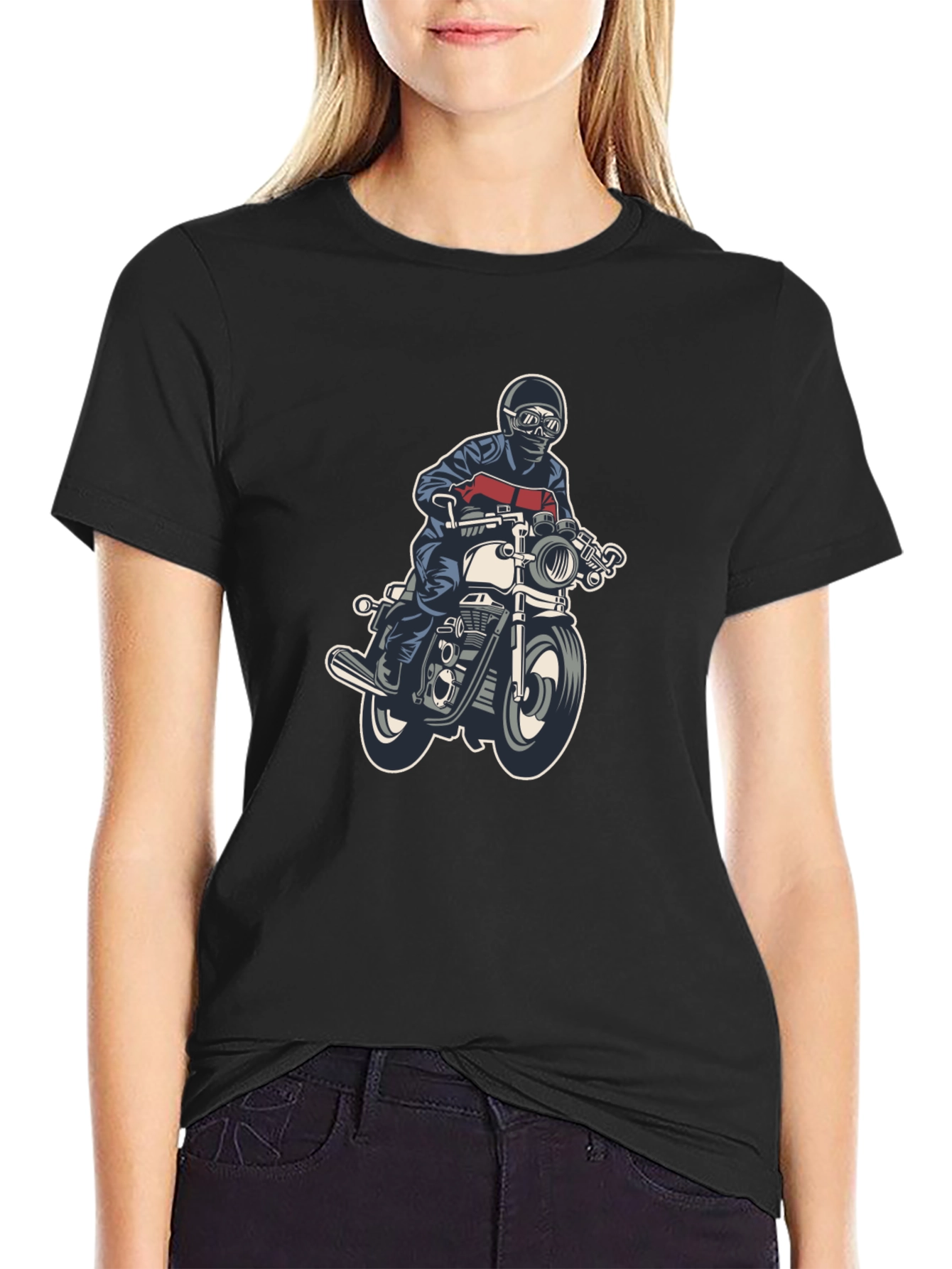 Motorcycle Rider Graphic Tee - Black Cotton T-Shirt