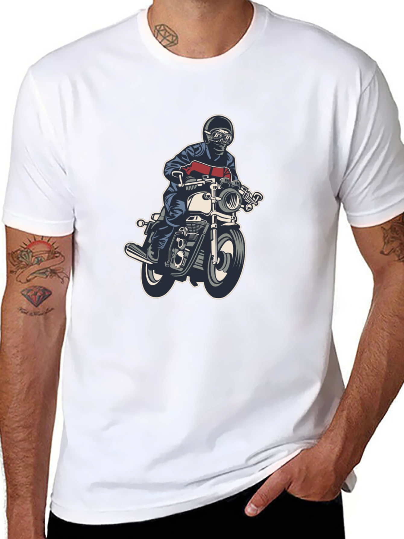 Motorcycle Rider Graphic Tee - Black Cotton T-Shirt
