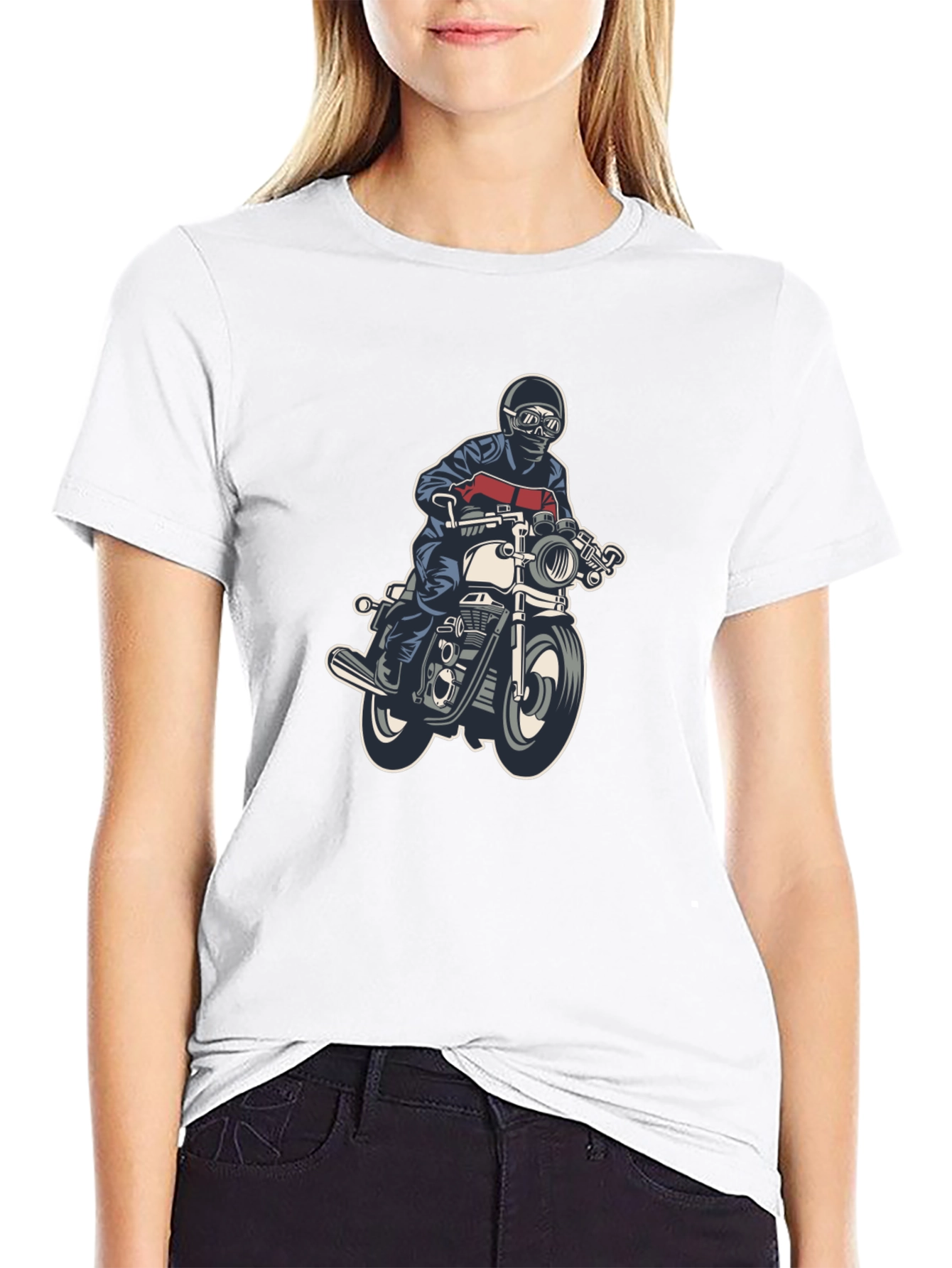 Motorcycle Rider Graphic Tee - Black Cotton T-Shirt