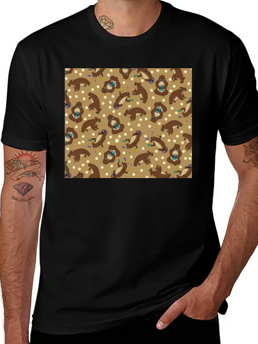 Funny Otter Pattern Black T-Shirt