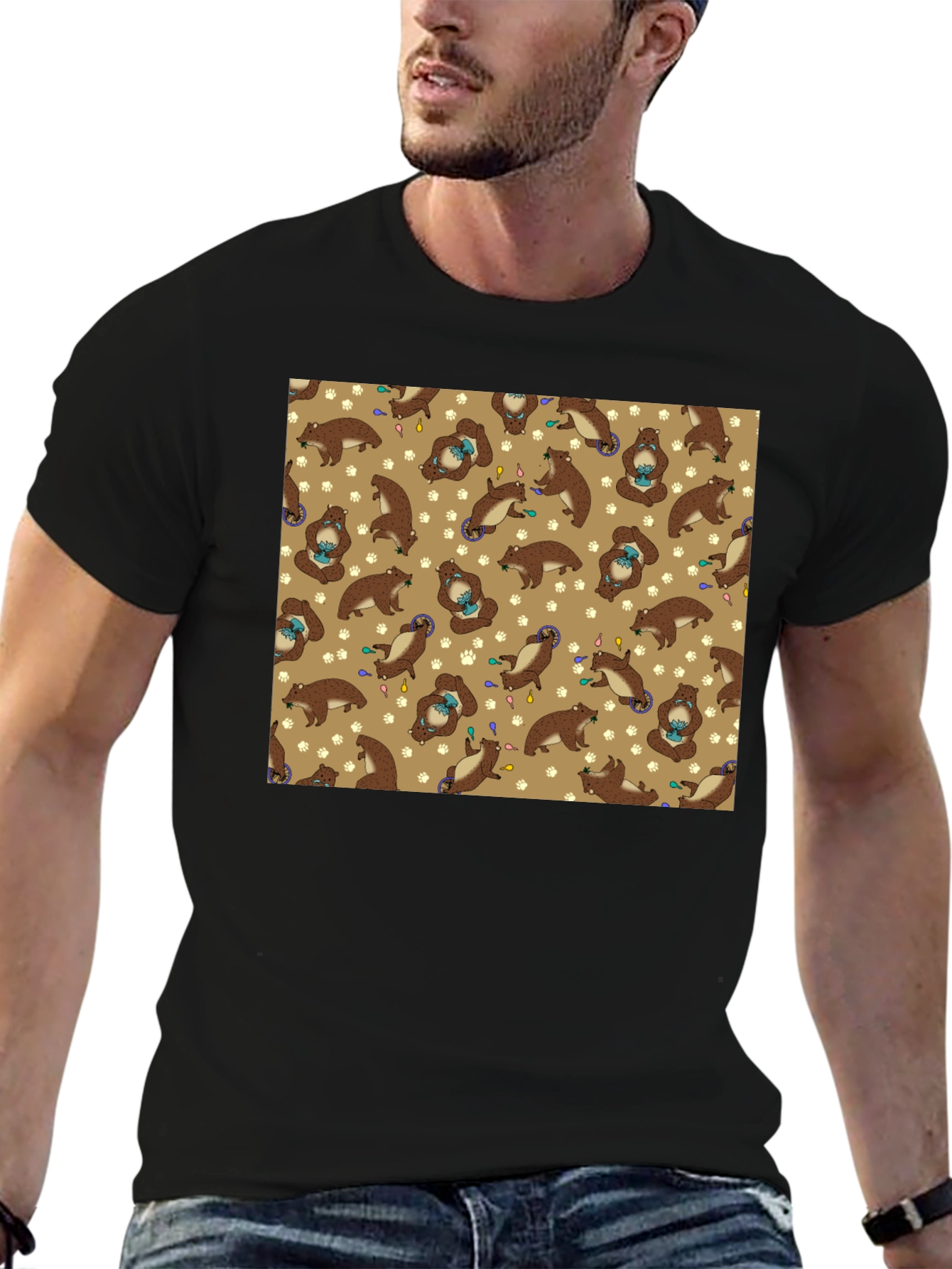 Funny Otter Pattern Black T-Shirt