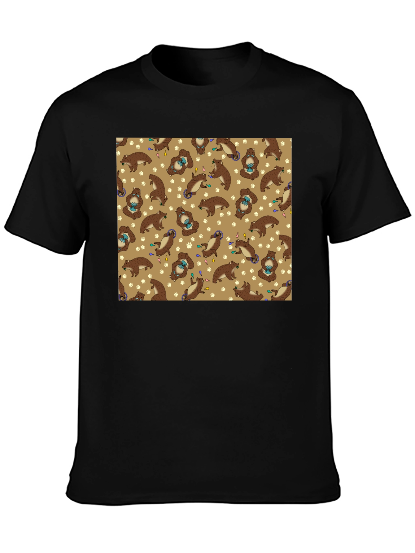 Funny Otter Pattern Black T-Shirt