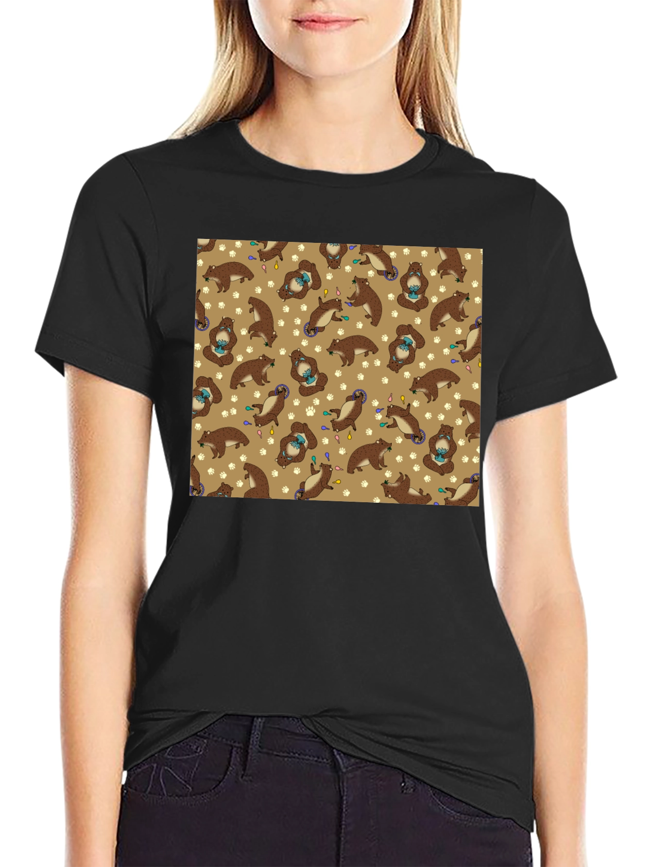 Funny Otter Pattern Black T-Shirt