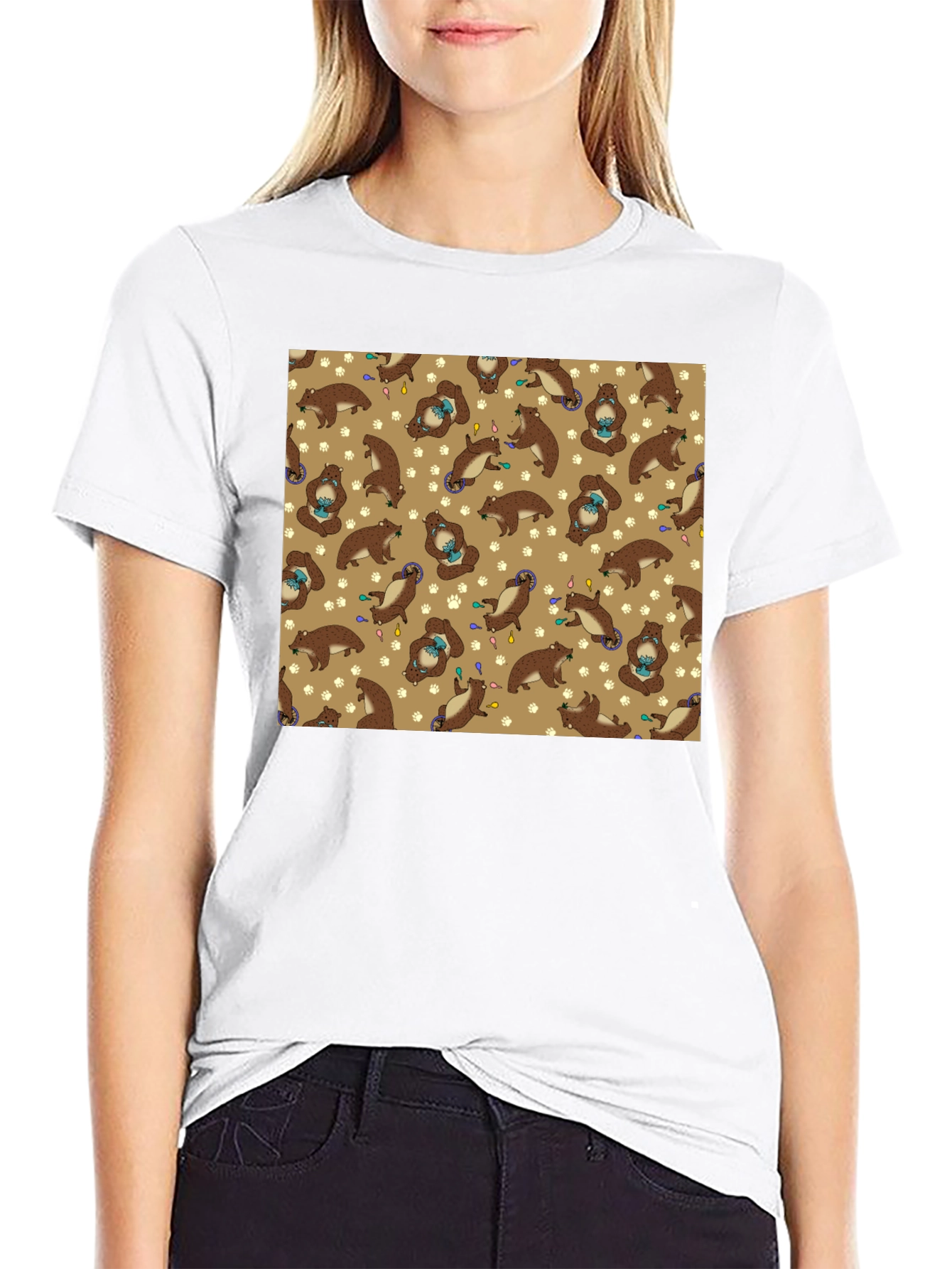 Funny Otter Pattern Black T-Shirt