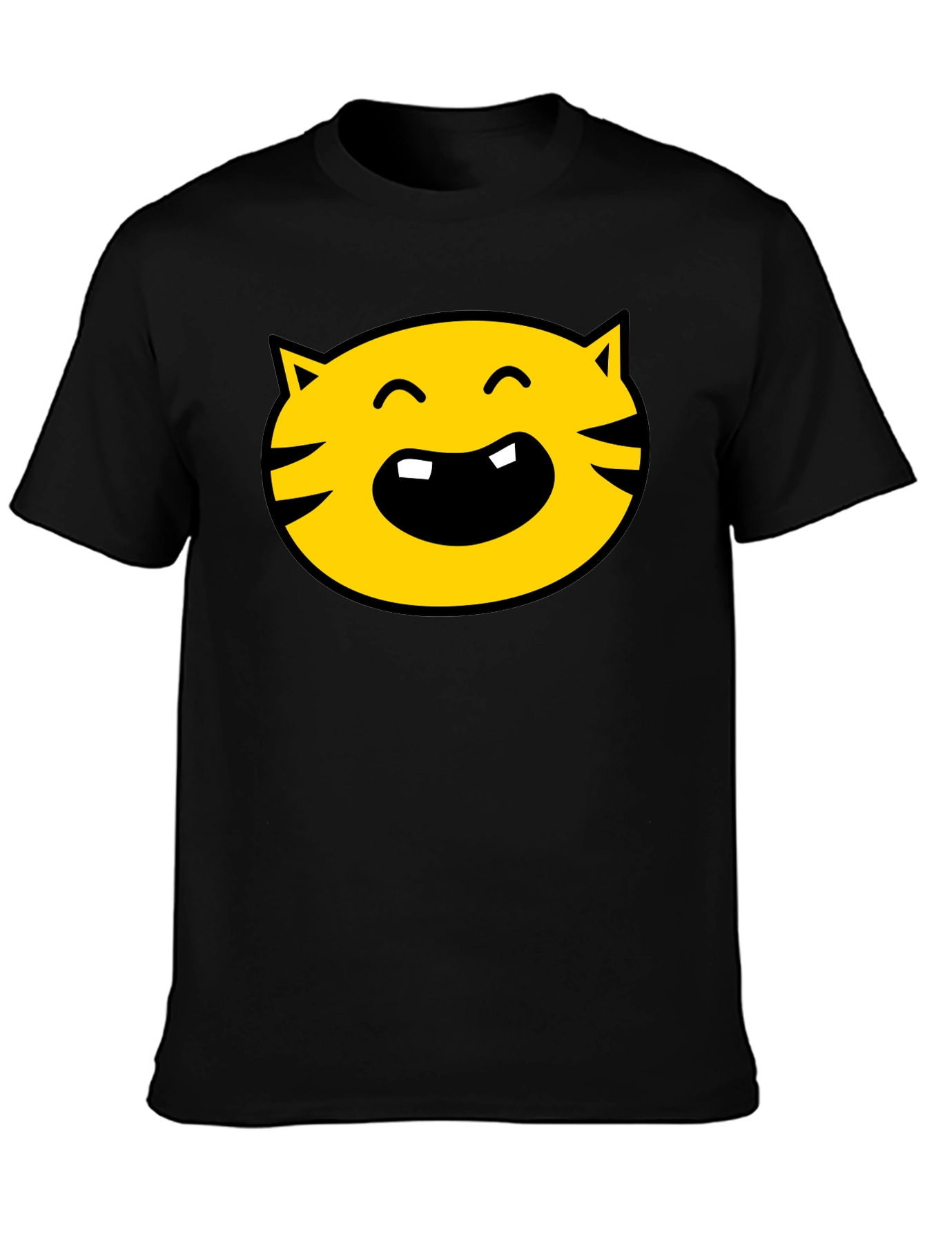 Cartoon Cat Face Graphic Tee - Black