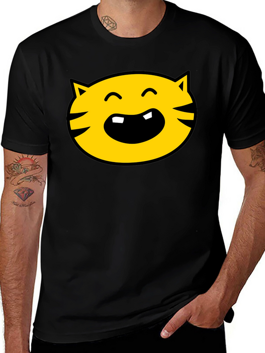 Cartoon Cat Face Graphic Tee - Black