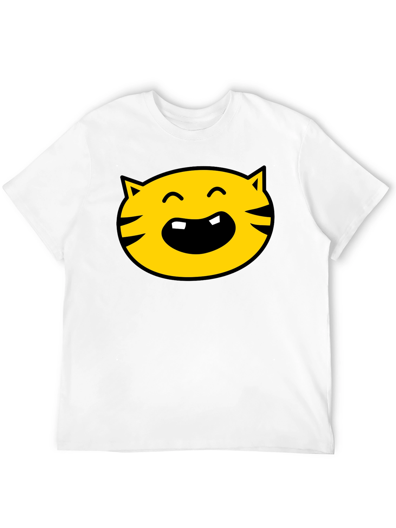 Cartoon Cat Face Graphic Tee - Black