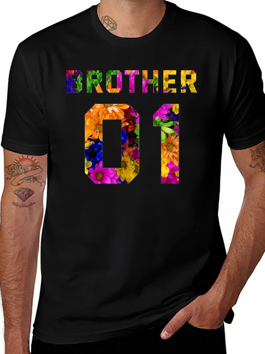 Brother 01 Floral Graphic Black T-Shirt