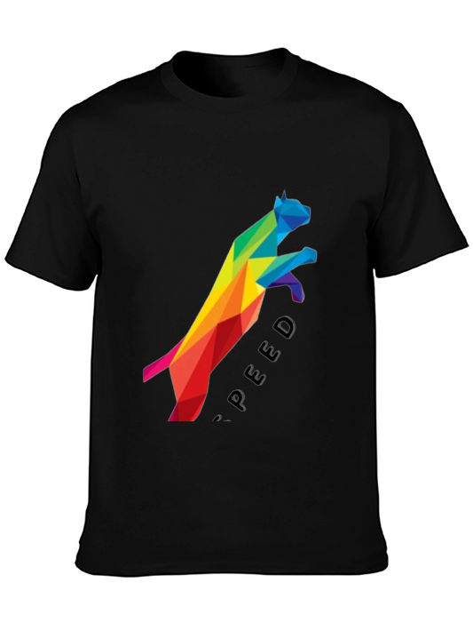 Geometric Rainbow Cat Speed Graphic Tee