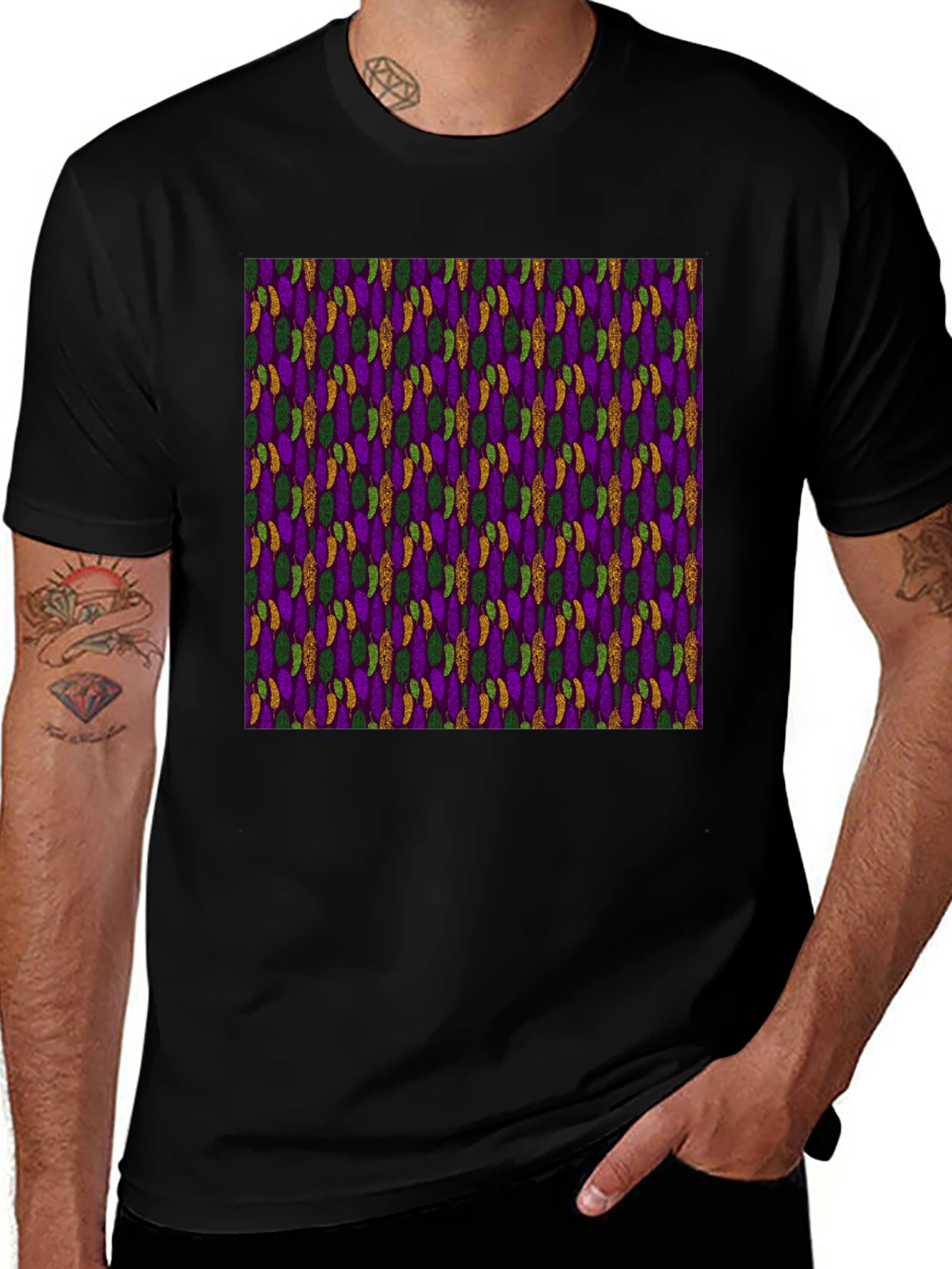 Mardi Gras Pattern Black Tee