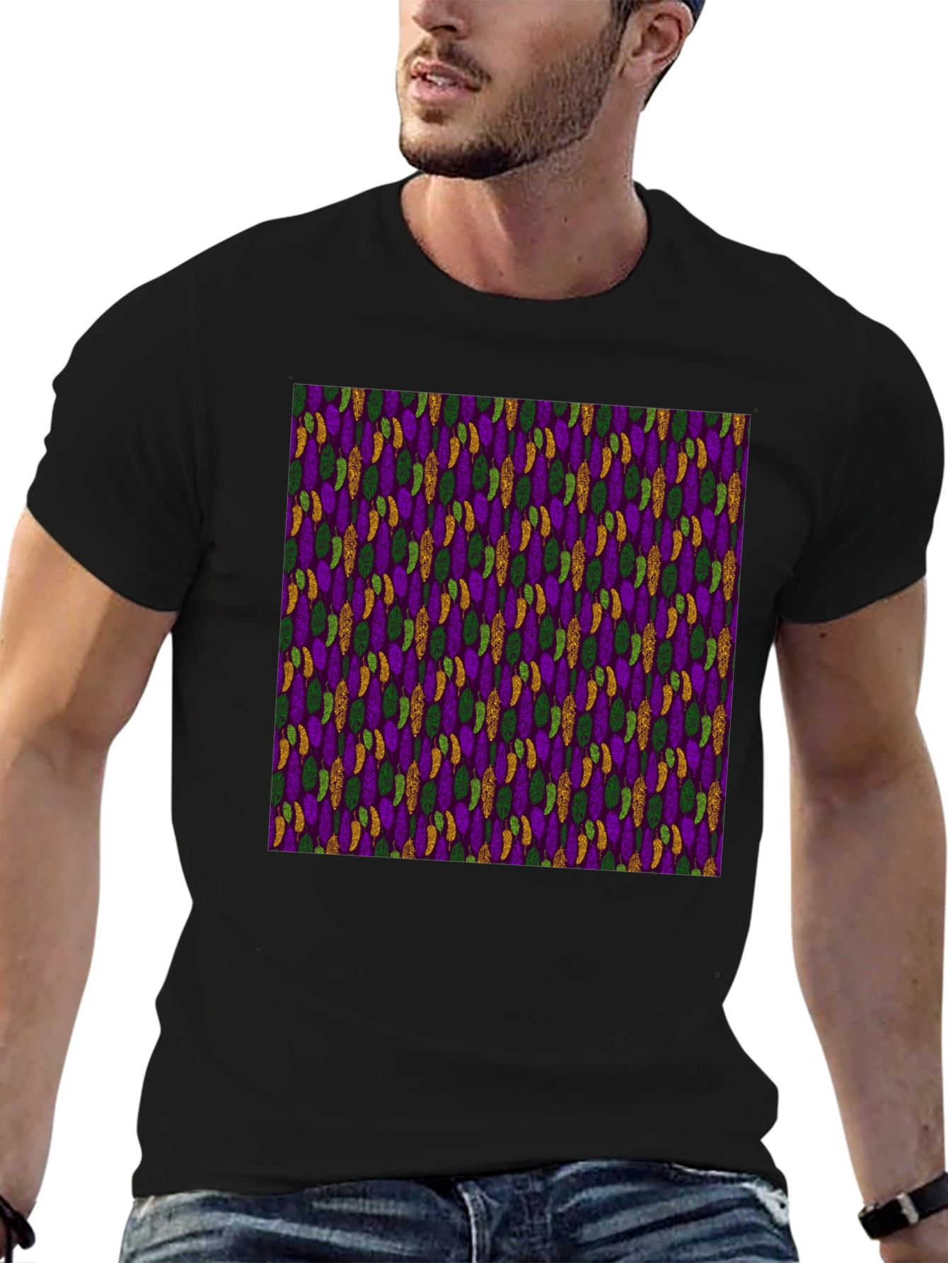 Mardi Gras Pattern Black Tee