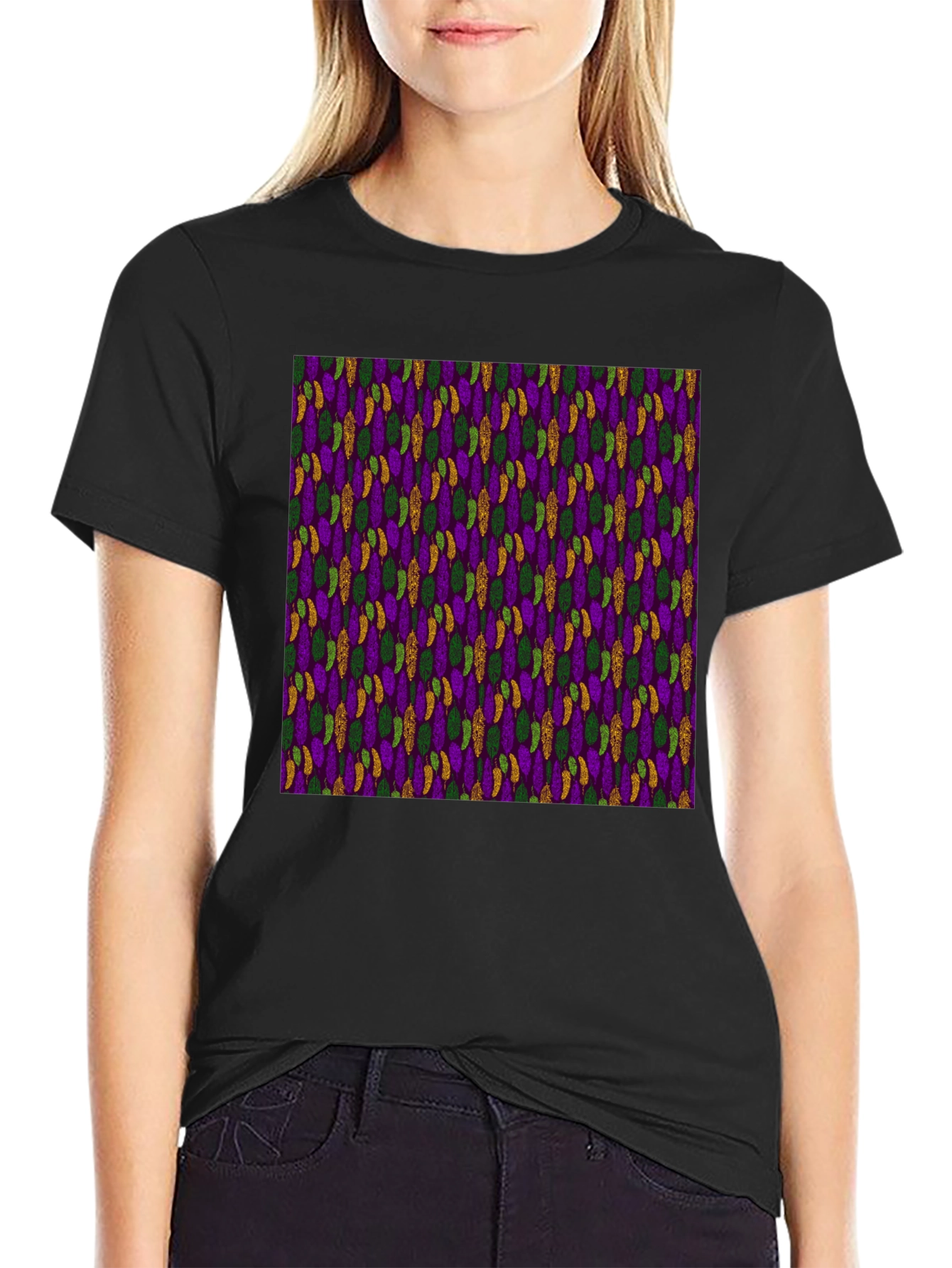 Mardi Gras Pattern Black Tee