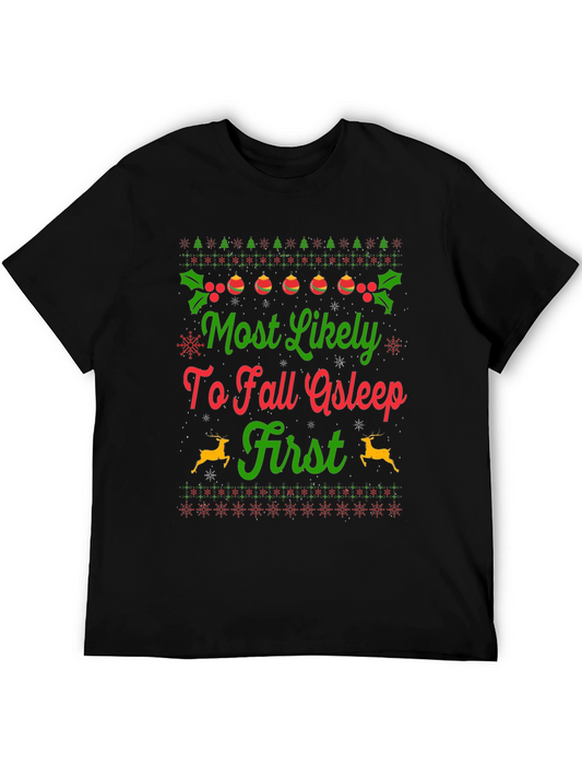 Funny Christmas T-Shirt - Most Likely To Fall Asleep First
