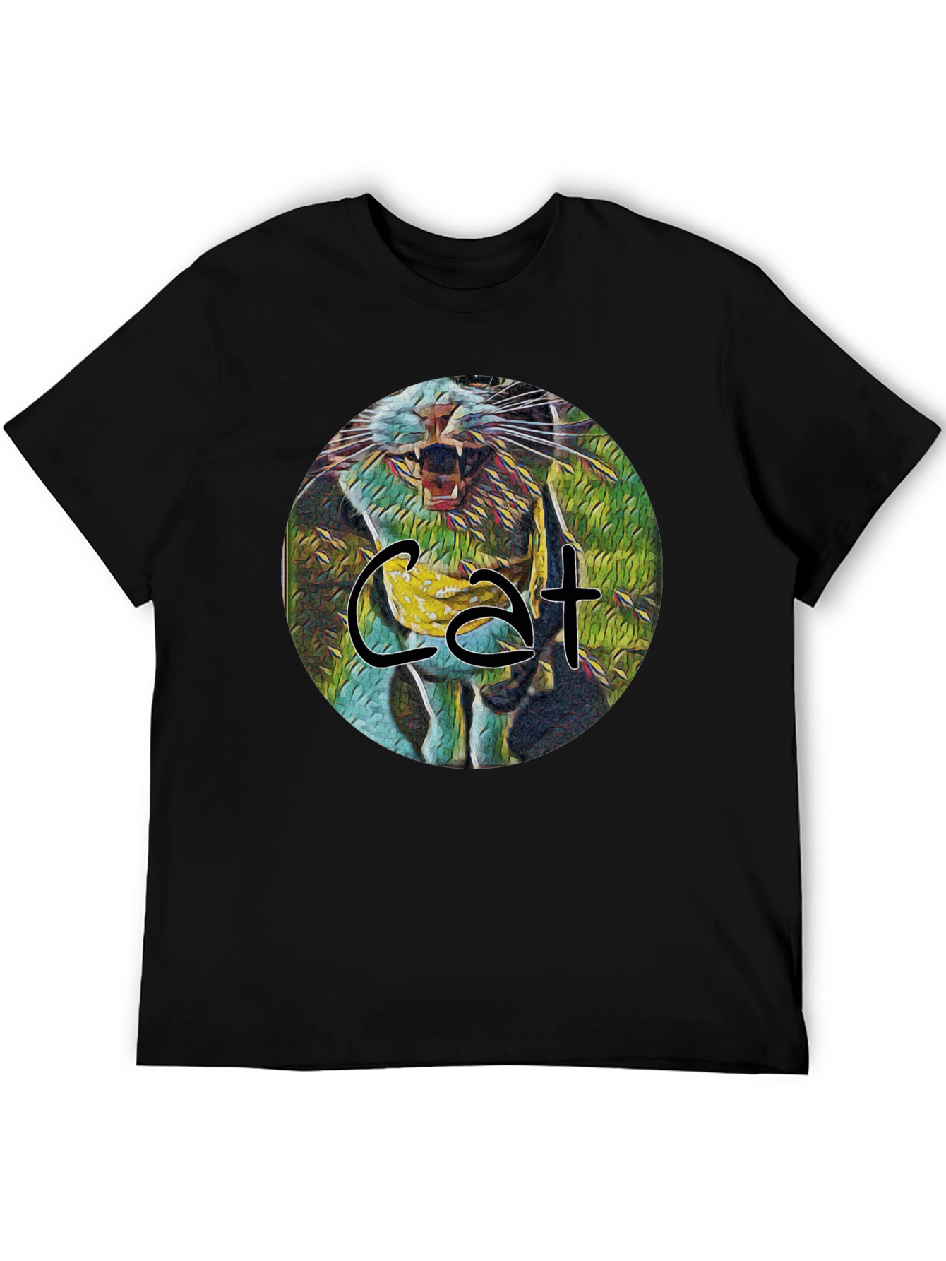 Cat Graphic Print Black Tee