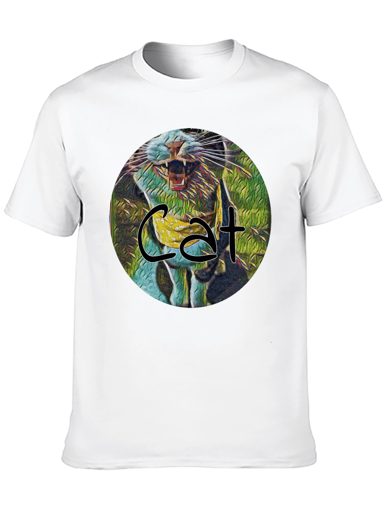 Cat Graphic Print Black Tee