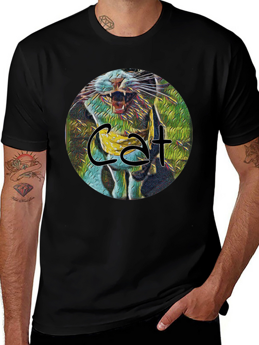 Cat Graphic Print Black Tee