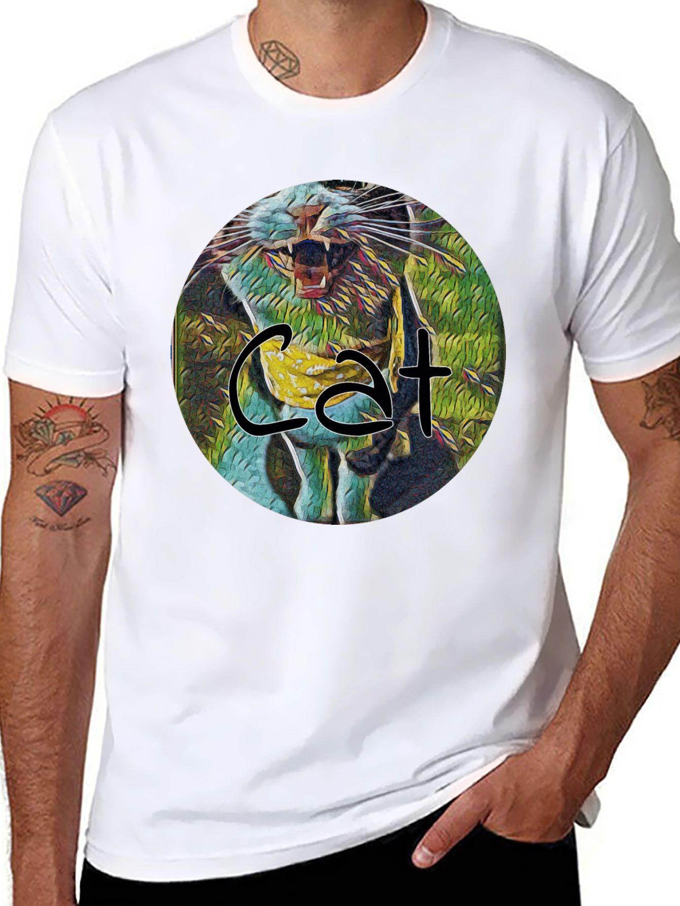 Cat Graphic Print Black Tee