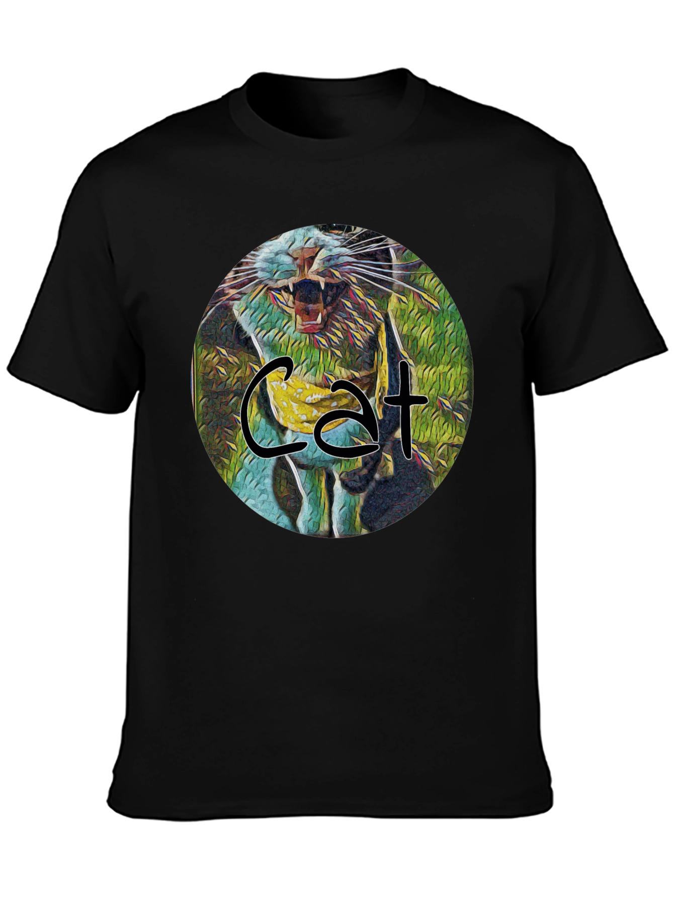 Cat Graphic Print Black Tee