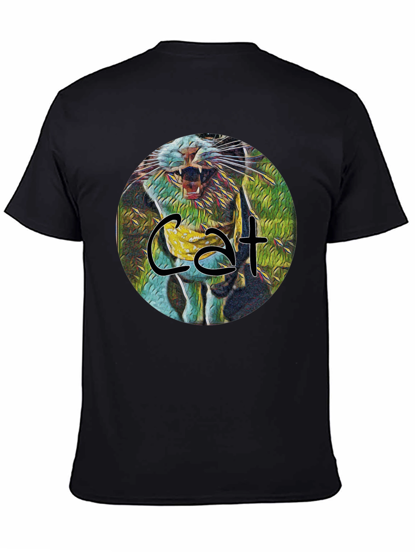 Cat Graphic Print Black Tee