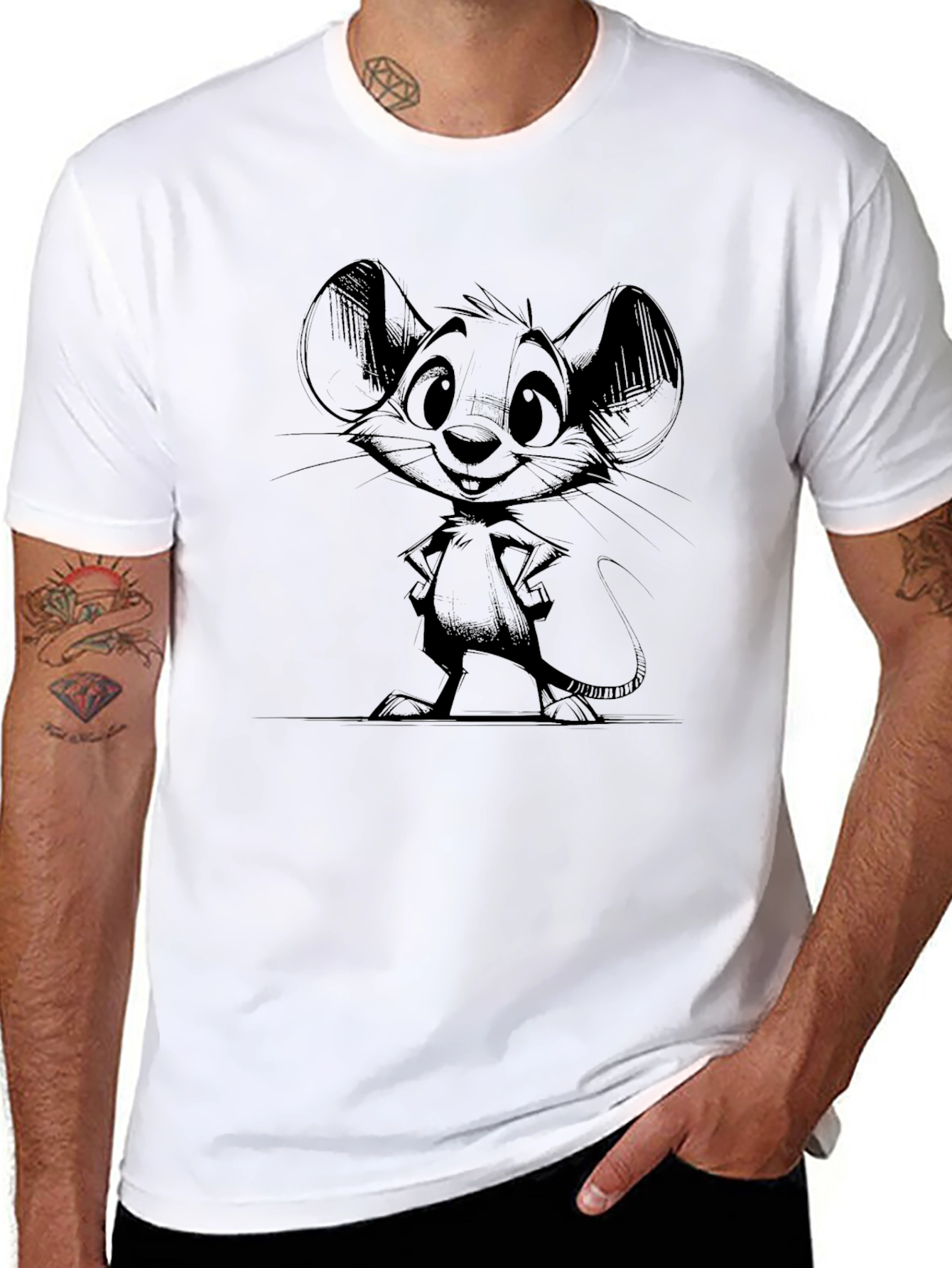 Cartoon Mouse Graphic Black T-Shirt