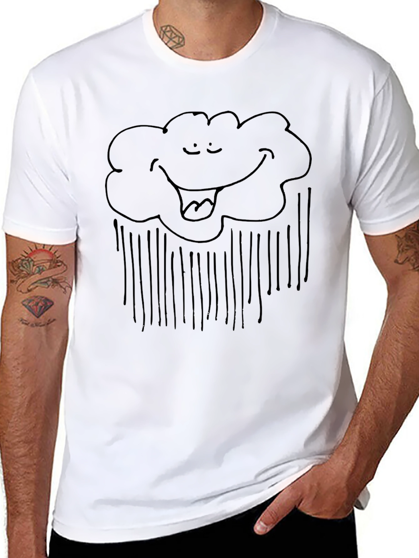 Rainy Cloud Graphic Tee - Black Cotton T-Shirt